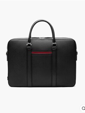 MAVERICK & CO unisex. Black Leather Laptop Briefcase with Red Accent